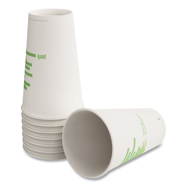 Eco-ID Compostable Paper Hot Cups, 12 Oz,  White/Green, PK50, 50PK